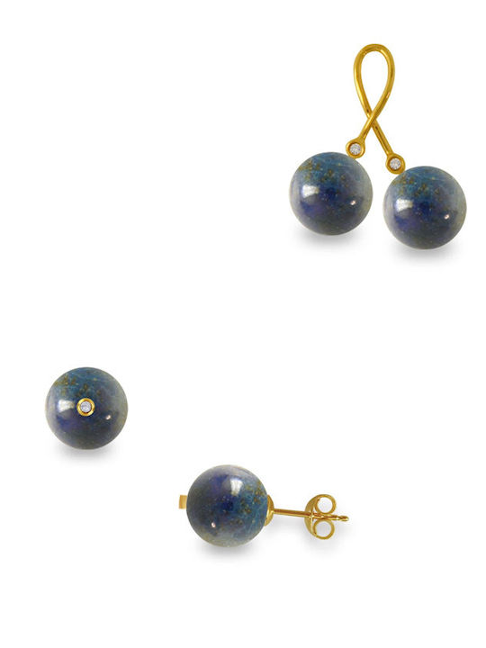 Margaritari Set with Necklace , Earrings & Pendant from Gold 18K with Stones