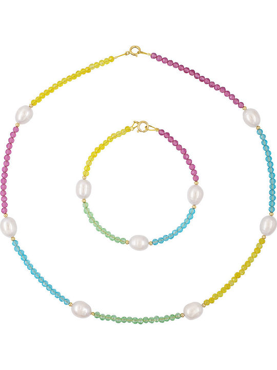 Margaritari Set with Necklace & Bracelet from Gold 14K with Pearls
