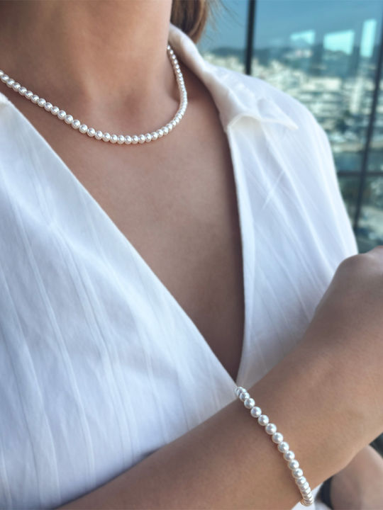 Margaritari Set with Necklace & Bracelet from Gold 14K with Pearls