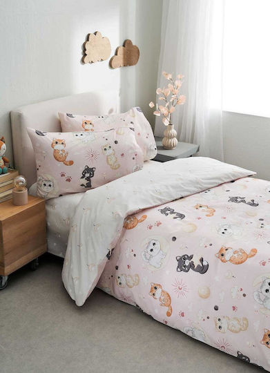 Vesta Home Kitty Set Kids Duvet Cover Single With Cotton Pink Pillowcase 170x240cm