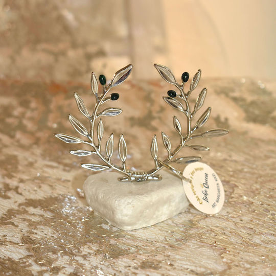 LiebeQueen Handmade Tabletop Lucky Charm Olive Branch Silver made of Stone 1pcs
