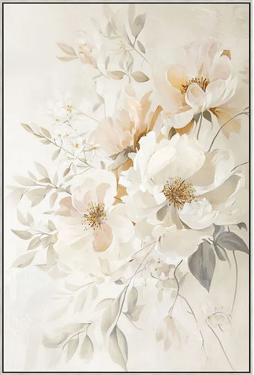 Gemälde Segeltuch Ecru Grau Blumen Rahmen 82,5x122,5x3,5cm 6 Stücke
