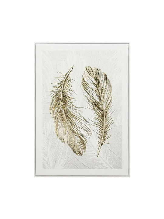 Panou Pânză 2 Aripi Aurii Albe Relieful Efect Ramă 40x60x2.5cm 9/bax