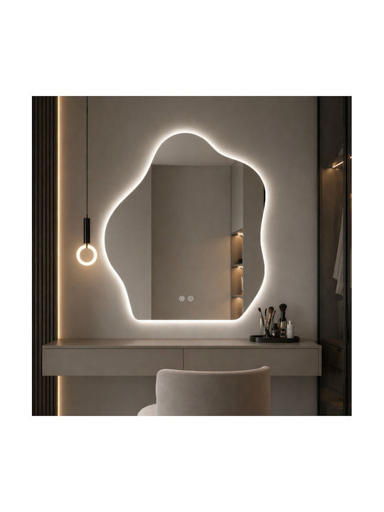 Futura Oglindă de Perete cu Alb Ramă din & Iluminare LED 80x70cm 1buc