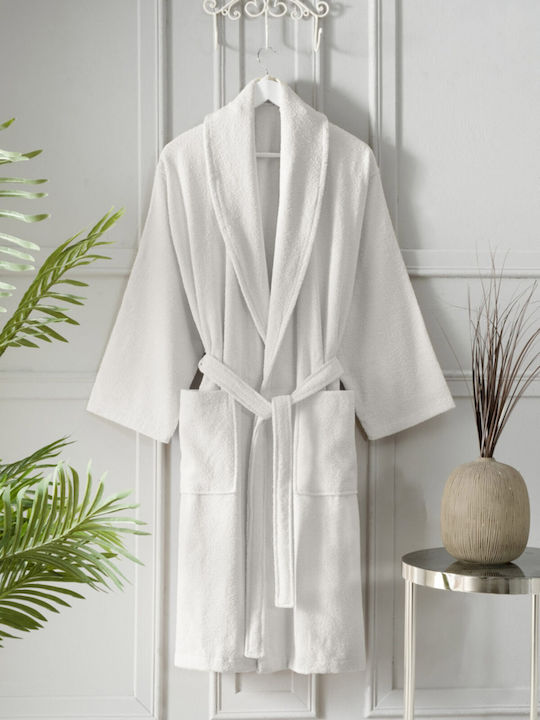 Saray Home Velvet Μπουρνούζι με Γιακά Λευκό