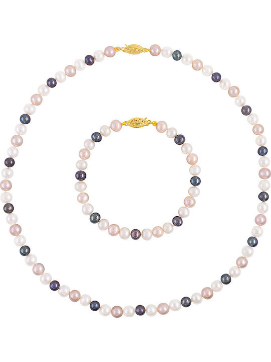 Margaritari Set with Necklace & Bracelet from Gold 14K with Pearls