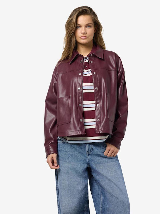 Women's Leather Long Sleeve Shirt Violet