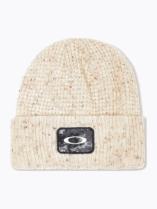 Ellipse Patch Waffle Beanie Unisex Căciulă cu Tricotaj Rib în culoarea Bej