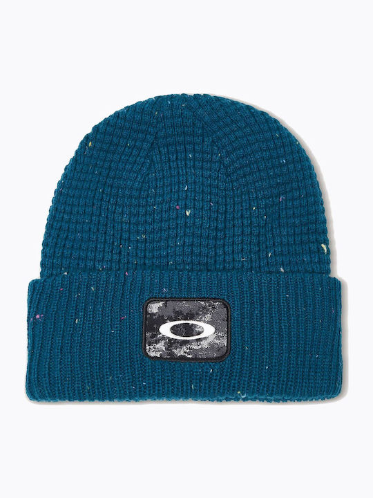 Ellipse Patch Waffle Beanie Unisex Σκούφος με Rib Πλέξη σε Μπλε χρώμα