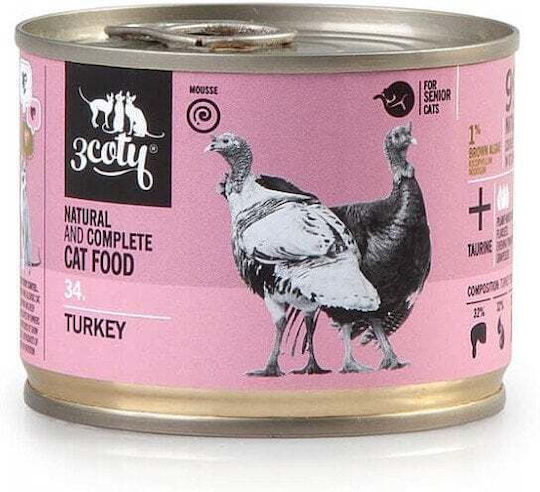 3coty Wet Food for Senior Cats with Turkey 180gr