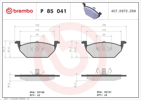 Brembo Brake Pad Set Disc Brake P 85 041x