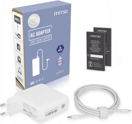 Mitsu 87w Usb-c Power Adapter Usbc 5-20.2v 3-4.3a White Notebook