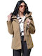 Women's Puffer Jacket for Winter with Detachable Hood Camel