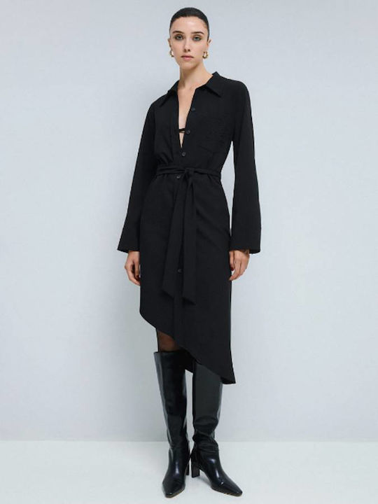 Midi Abendkleid Schwarz 54-3053-Schwarz