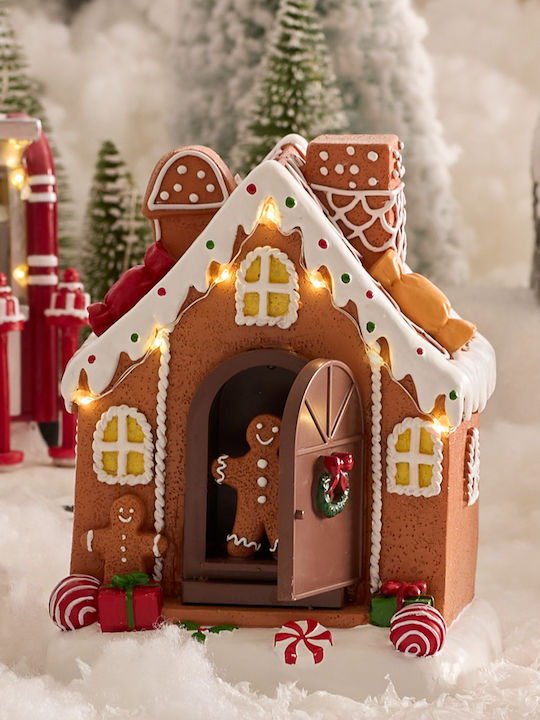 Christmas Illuminated Decorative House Beige with Battery with Music and Movement 16.2x13.5x13.5cm.