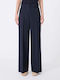 Wool Women's Fabric Trousers in Palazzo Fit Blue
