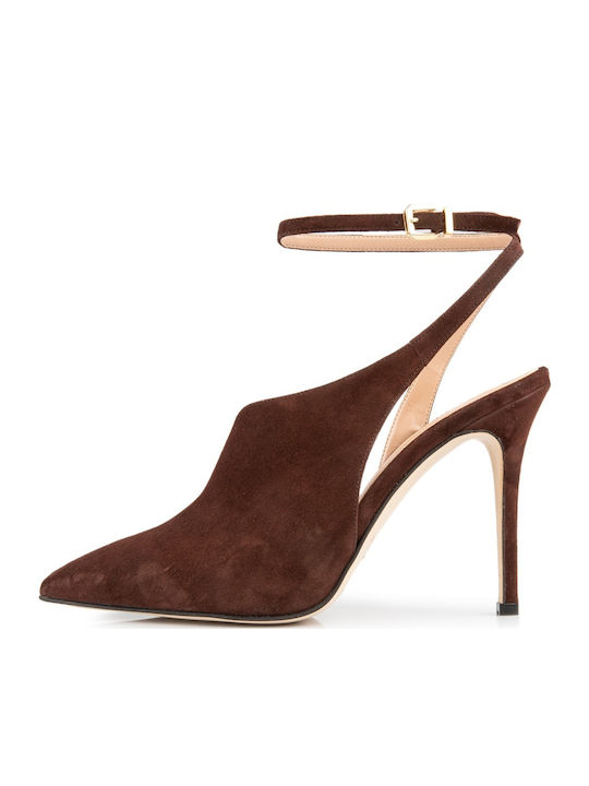 Leather Pointed Toe Stiletto Brown High Heels