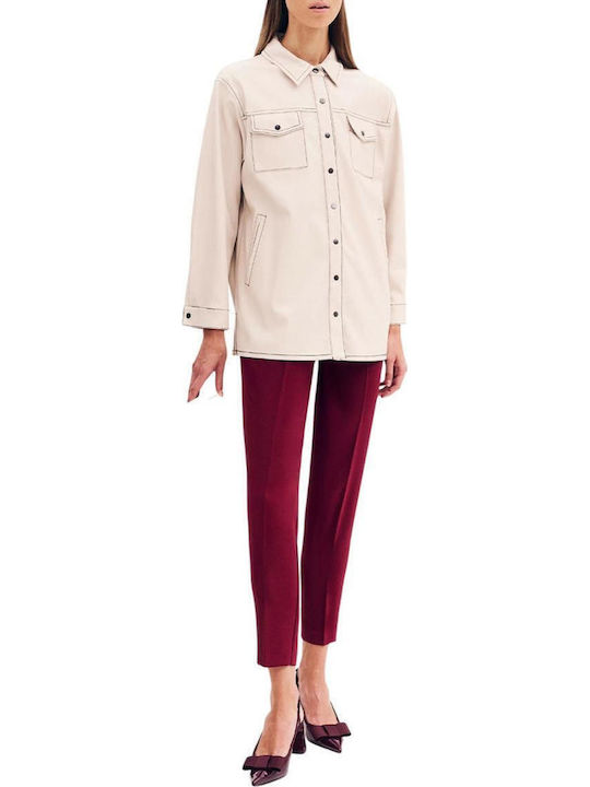 Women's Leather Long Sleeve Shirt Beige