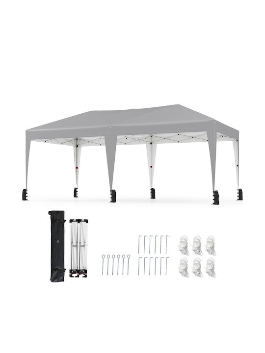 Costway Πτυσσόμενο Κιόσκι Κήπου Γκρι 3x6m