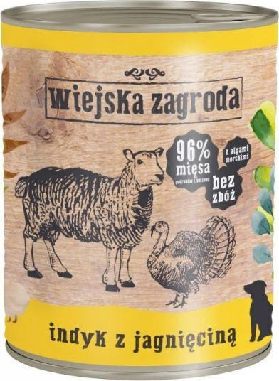 Wiejska Zagroda Υγρή Τροφή Σκύλων σε Κονσέρβα με Γαλοπούλα, Αρνί, Κρέας, Συκώτι, Πατσά, Πατάτες και Σολομό 800gr