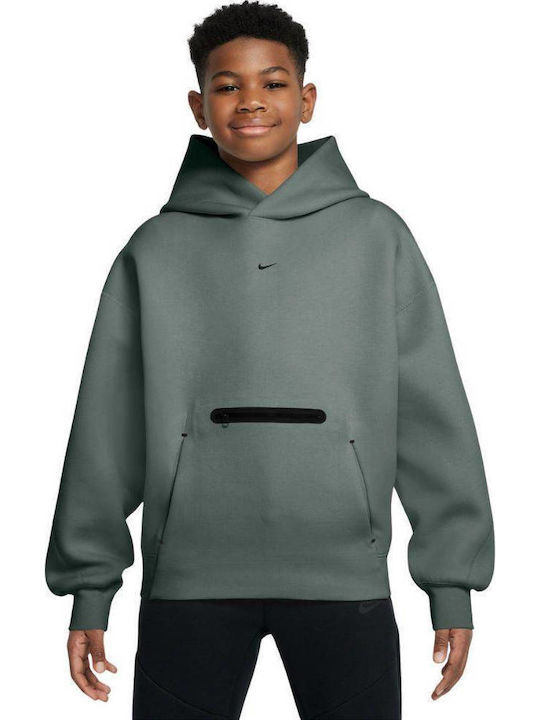 Fleece Kinder-Sweatshirt mit Kapuze Clay Grau Tech