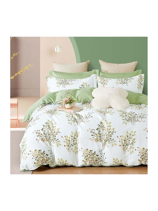 Pucioasa Set Husă de Pilotă Single cu Față de Pernă & 1 Cearsaf 150x220 Verde
