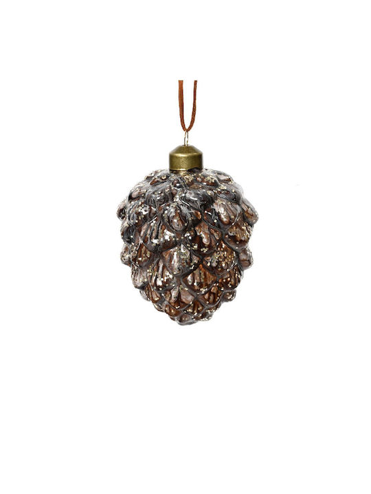 Hängender Weihnachtsbaumschmuck Pinienkern Glasartig Braun 7x9cm mit Glitzer