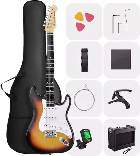 Donner Set Chitară Electrică Stratocaster Neagră cu Husă