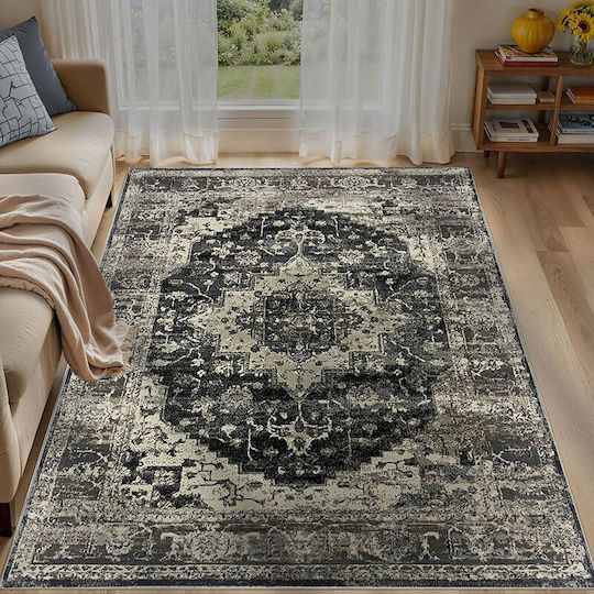 Frieze Teppich Rechteckig Synthetisch,Polyester/Cotton/Leather Antrasit