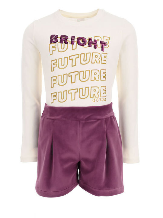 Kinderbekleidungssets mit Shorts Winter 2Stücke Weiß-Lila Bright Future