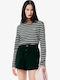 Women's Cotton Long Sleeve Striped Green White Blouse