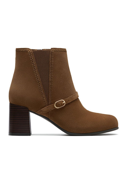 Keirsta Day Dark Leather Women's Ankle Boots with Medium Heel Tabac Brown