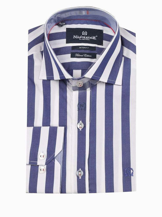 Camicia Interfit Μακρυμάνικο Βαμβακερό Πουκάμισο σε Στενή Γραμμή Ριγέ Μπλε