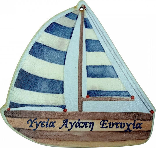 Holzboot Wünsche Für die Herstellung von Glücksbringern K.α Hängend Blau-Weiß 9cm 2Stücke