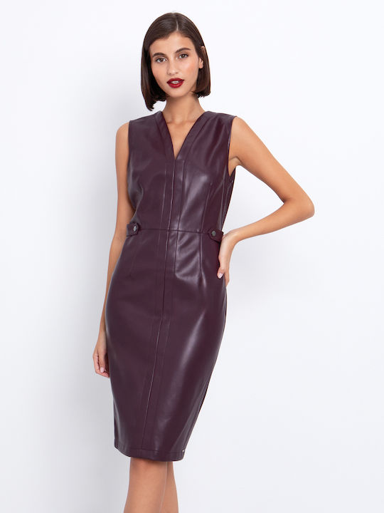 Midi Shirt Dress Leather Purple