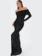 Maxi Evening Dress with Mesh Black