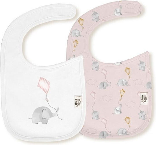 Interbaby Αδιάβροχη Σαλιάρα από 100% Βαμβάκι με Αυτοκόλλητο Pink 2τμχ