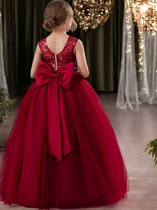 Children's Dress Sleeveless with Sequins Bordeaux