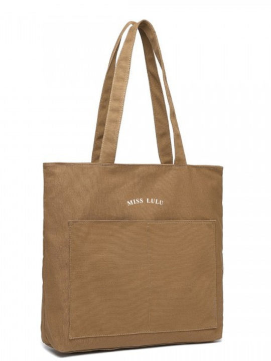 Miss Lulu Miss Lulu Large Capacity Canvas Shopping Shoulder Bag Brown