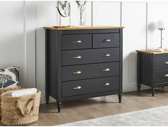 Berwyn 2641 Metallic Chest of Drawers of Solid Wood Light Wood Color, Gold, Black 79x40x83cm
