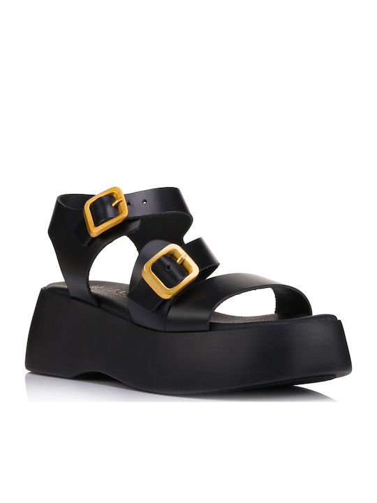 Lias Mouse Дамски Кожени Сандали Flatforms Черни