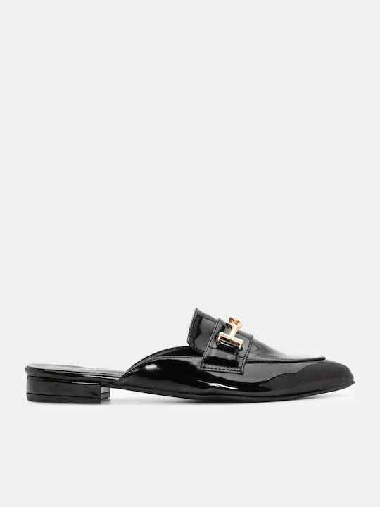 Luigi Flat Δερμάτινα Mules σε Μαύρο Χρώμα