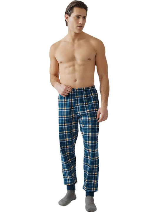 Minerva Winter Men's Pyjama Pants Cotton Marin Orange Plaid