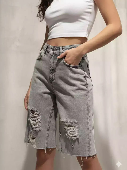 Quzu Women's Gray Jean Bermuda