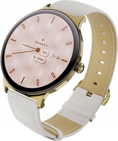 Garett Verona 2 Stainless Steel 43mm Smartwatch με Παλμογράφο (Gold Mesh)