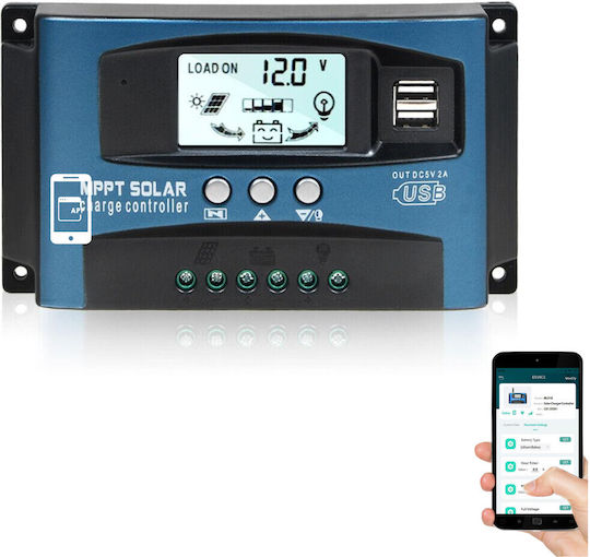 Controler Solar Taggo Mppt Pwm 60A 720W 12V 24V 36V 48V 60V Dual Usb Afișaj LCD Control prin Aplicație