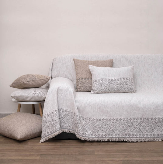 Viopros Four-Seater Sofa Throw Chenille 180x320cm Ecru