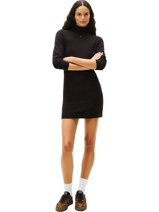 Tommy Hilfiger Mini Dress Knitted Turtleneck Black