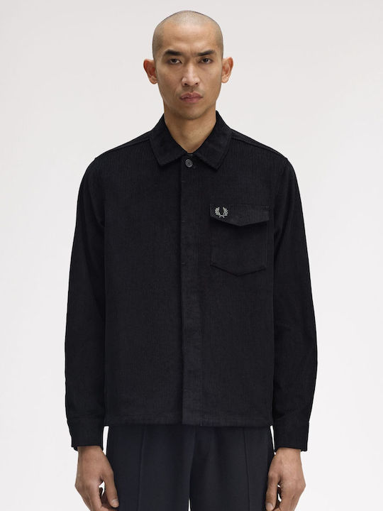 Μακρυμάνικo Κοτλέ Overshirt σε Κανονική Γραμμή Ριγέ Black