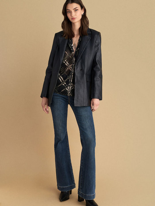 attrattivo Women's Leather Blazer Black